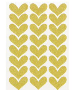 Guld hjerte klistermærker med glitter - 24 stk.
