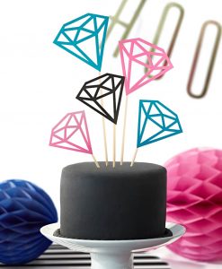 Diamant cake toppers - mix af pink, sort og turkis