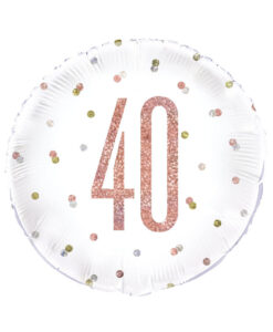 Hvid og rose gold folieballon til 40 års fødselsdag