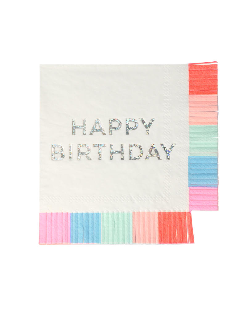 Små Happy Birthday servietter med frynsekant
