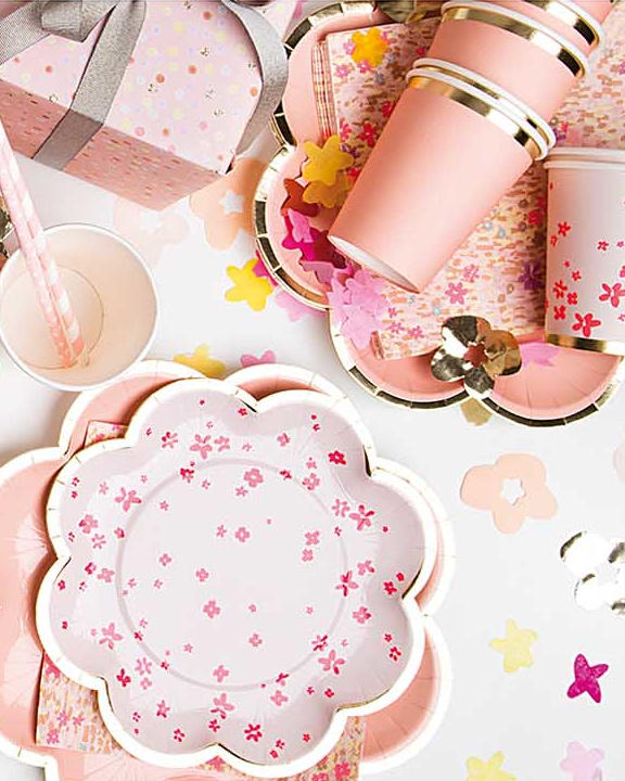 Lyserøde småblomstrede paptallerkner - 12 stk. - Billede 2