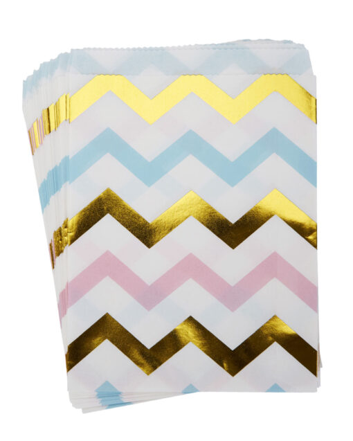 Slikposer med guld og pastelfarvede chevron striber - 25 stk.