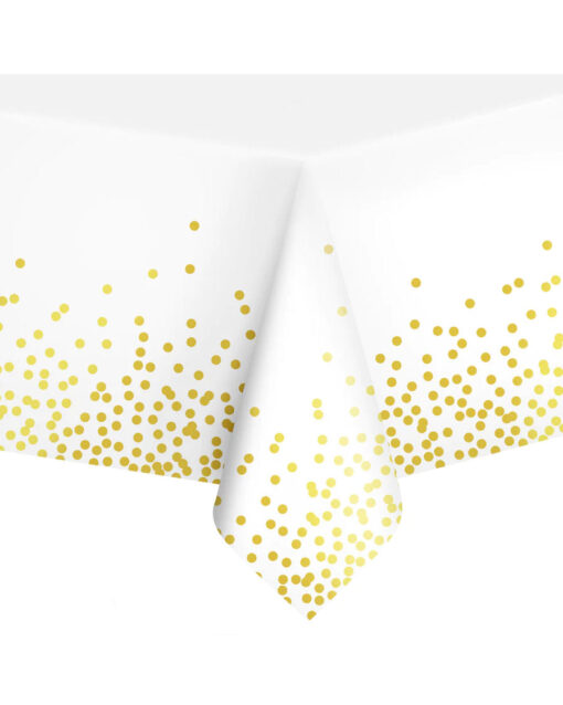 Hvid plastikdug med guld konfetti drys - 2,74 meter