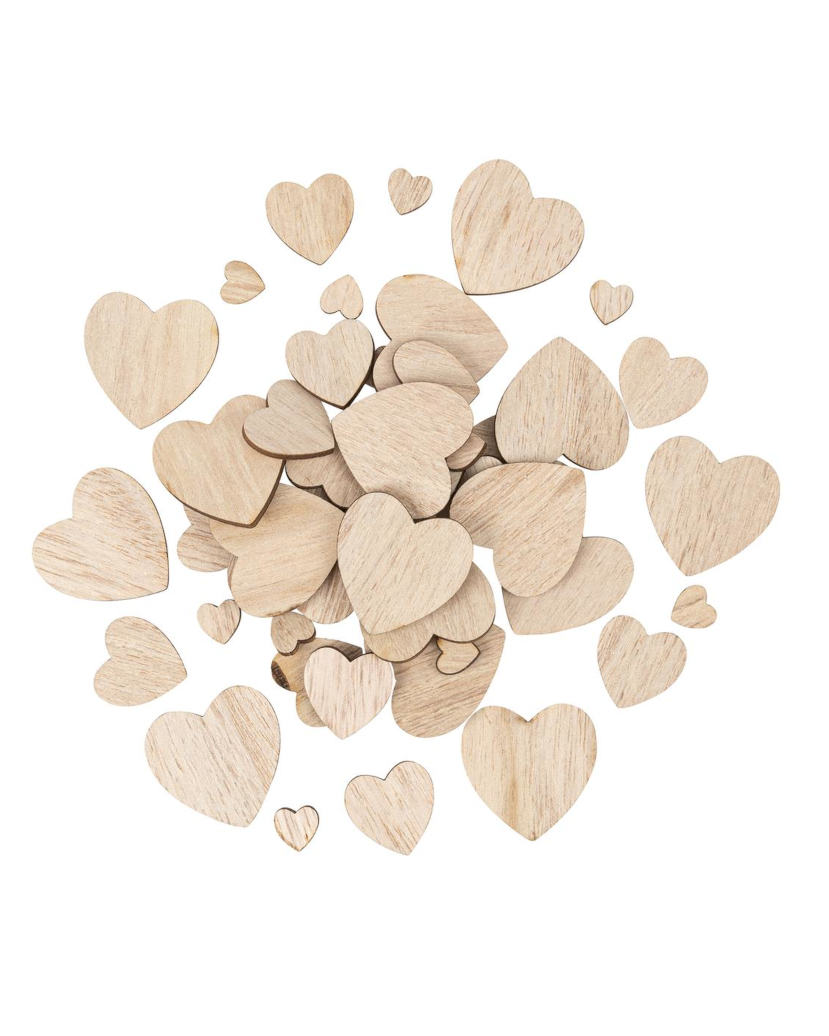 Træ hjerte konfetti i 3 størrelser