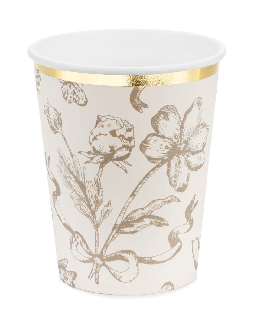 Vintage inspirerede beige papkrus med blomster