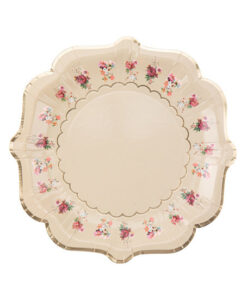 Beige paptallerkener med blomster i vintage stil