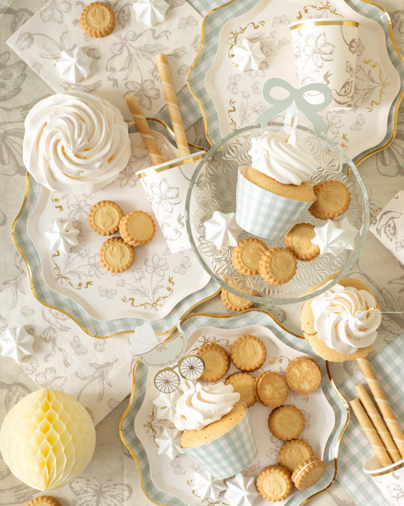 Vintage inspireret beige paptallerkner med blomster - Billede 3