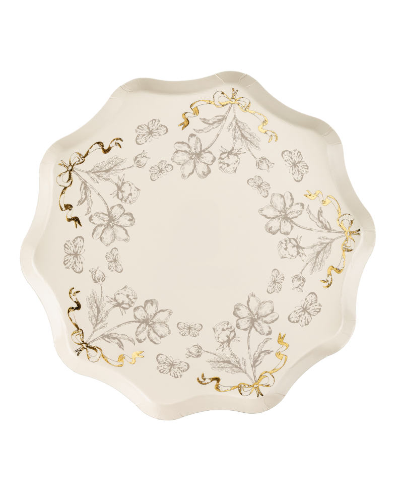 Vintage inspireret beige paptallerkner med blomster