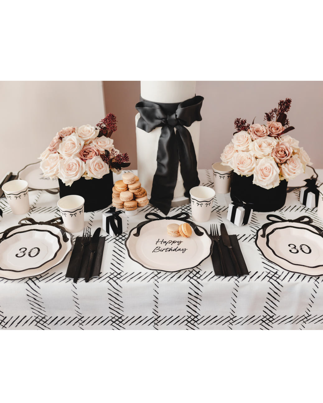 Cremefarvede fødselsdagstallerkener med sløjfe - Billede 2