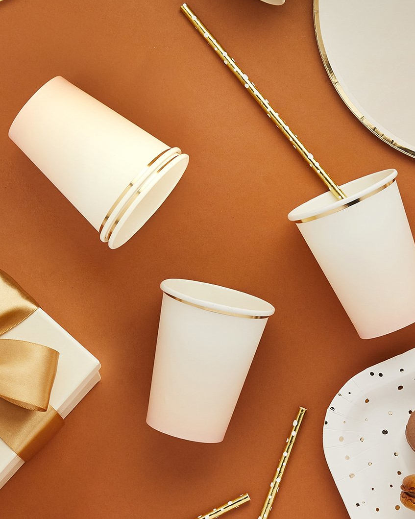 Ombre ferskenfarvede papkrus med rose gold kant - Billede 2