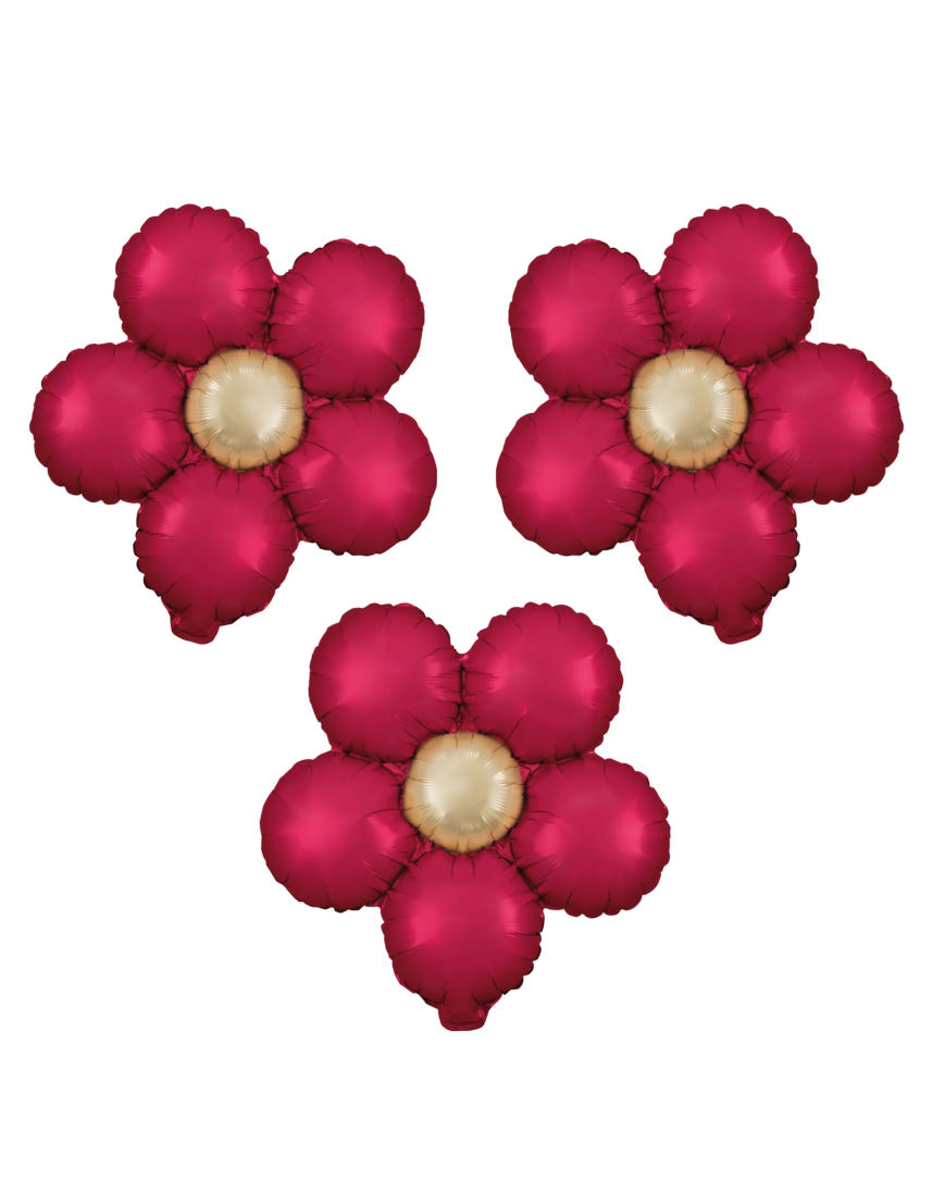 Bordeaux røde blomster folieballoner - 3 stk.