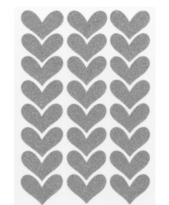 Sølv hjerte klistermærker glitter - 24 stk.
